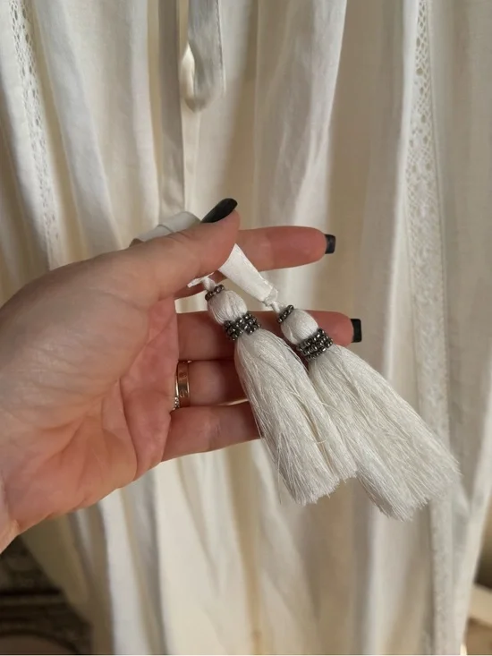 NWT A Loves A Cream Cotton Maxi Dress Boho Peasant Tiered Lace Trim 100% Cotton - Picture 6 of 9